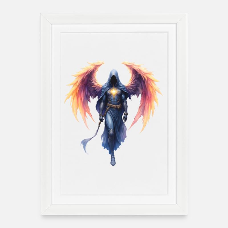 Blue Fire Winged Warrior - Framed poster (27 × 37 cm) - white