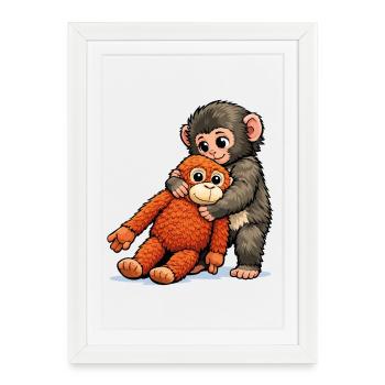 Bébé Singe Coup de Poing - Affiche encadrée (27 × 37 cm) - blanc - Devant
