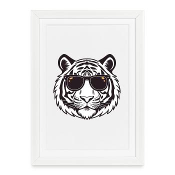 Tigre chic lunettes noires - Affiche encadrée (27 × 37 cm) - blanc - Devant
