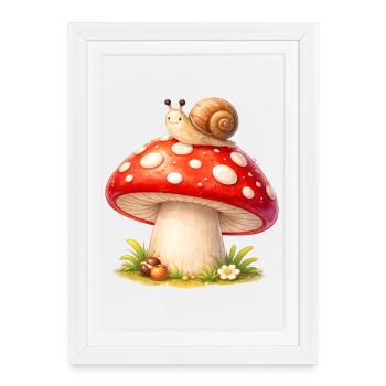 Toadstool with Snail Cute Forest Motif - Framed poster (27 × 37 cm) - white - Front