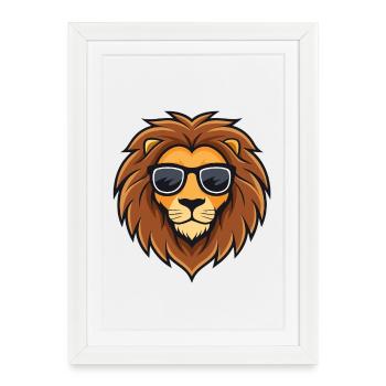 Lion Lunettes Soleil - Affiche encadrée (27 × 37 cm) - blanc - Devant