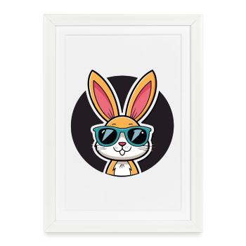 Lapin solaire en lunettes bleues - Affiche encadrée (27 × 37 cm) - blanc - Devant