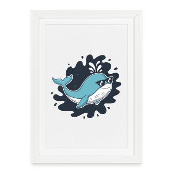 Baleine bleue lunettes soleil - Affiche encadrée (27 × 37 cm) - blanc - Devant