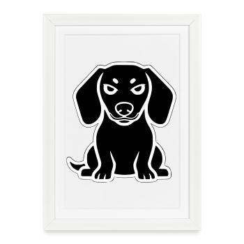 Icône autocollante de chien teckel - Affiche encadrée (27 × 37 cm) - blanc - Devant