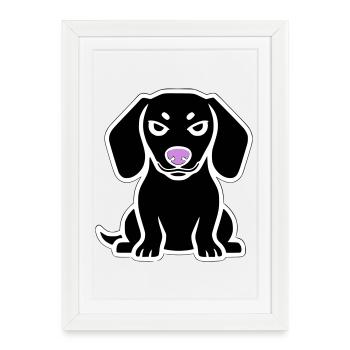 Dessin animé chiot teckel - Affiche encadrée (27 × 37 cm) - blanc - Devant