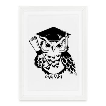 Clever owl with a doctor's hat and diploma - Framed poster (27 × 37 cm) - white - Front