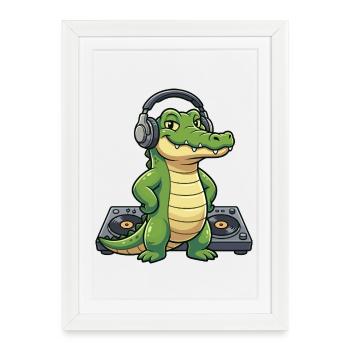 Crocodile DJ with headphones - Framed poster (27 × 37 cm) - white - Front