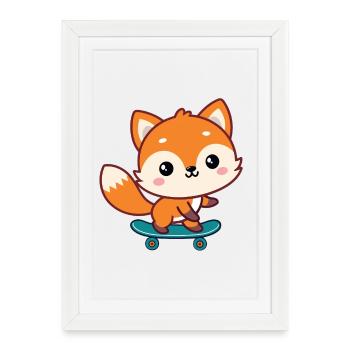 Colorful kawaii skate fox - Framed poster (27 × 37 cm) - white - Front