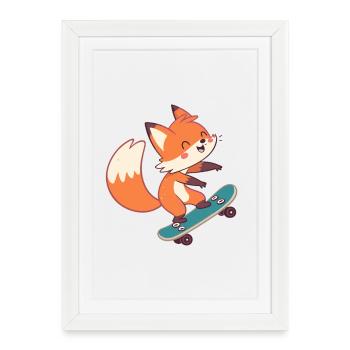 Fox skateboarder on skateboard - Framed poster (27 × 37 cm) - white - Front