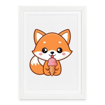 Renard gourmand glace pastel - Framed poster (27 × 37 cm) - white - Front