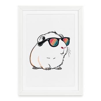 Cochon d'Inde avec lunettes de soleil rétro - Affiche encadrée (27 × 37 cm) - blanc - Devant