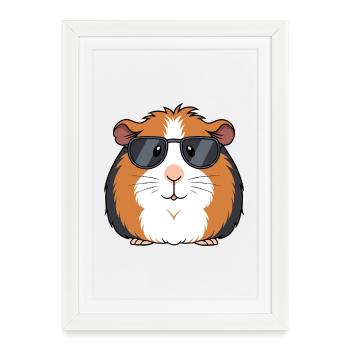 Cochon d'Inde lunettes soleil chic - Affiche encadrée (27 × 37 cm) - blanc - Devant