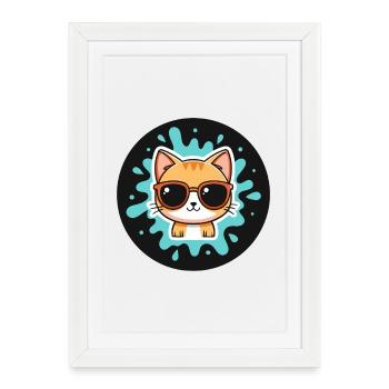 Chaton solaire lunettes turquoise - Affiche encadrée (27 × 37 cm) - blanc - Devant