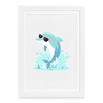 Dolphin Summer Pink Glasses - Framed poster (27 × 37 cm) - white - Front