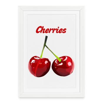 Cerises Imprimé rétro - Affiche encadrée (27 × 37 cm) - blanc - Devant