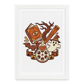Motif de film de livre d’horreur magique - Affiche encadrée (27 × 37 cm) - blanc - Devant