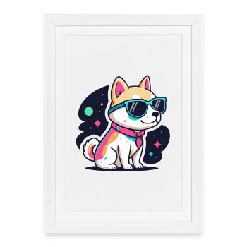 Chien Astral Neon Lunettes - Affiche encadrée (27 × 37 cm) - blanc - Devant