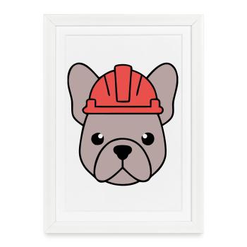 Tête de casque d’ouvrier du bâtiment Frenchie - Affiche encadrée (27 × 37 cm) - blanc - Devant