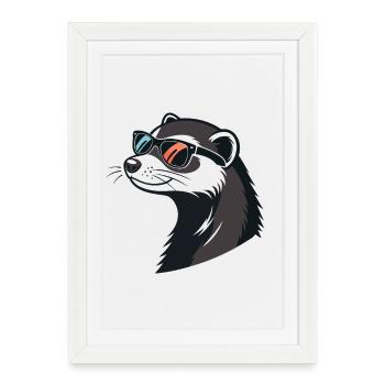 Furet Stylé de Profil - Lunettes Rétro - Affiche encadrée (27 × 37 cm) - blanc - Devant