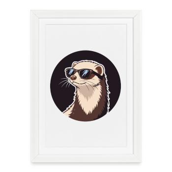 Furet Cool - Badge & Lunettes de Soleil - Affiche encadrée (27 × 37 cm) - blanc - Devant