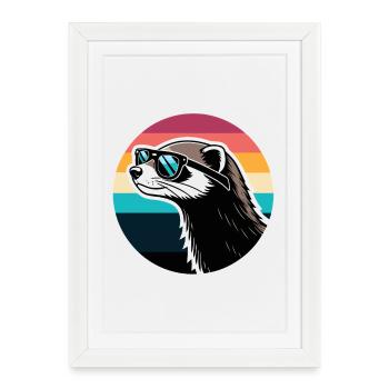 Ferret silhouette retro rainbow - Framed poster (27 × 37 cm) - white - Front