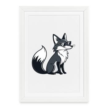 Black and White Cool Fox with Sunglasses - Framed poster (27 × 37 cm) - white - Front
