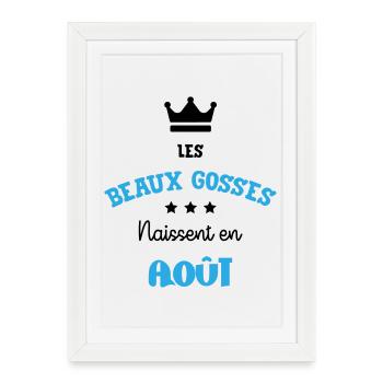 Cadeau naissance bébé garçon Août Beaux Gosses BG - Affiche encadrée (27 × 37 cm) - blanc - Devant