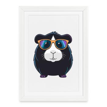 Cochon d'Inde Cool Lunettes - Affiche encadrée (27 × 37 cm) - blanc - Devant
