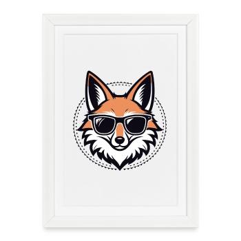 Renard rétro lunettes soleil - Affiche encadrée (27 × 37 cm) - blanc - Devant