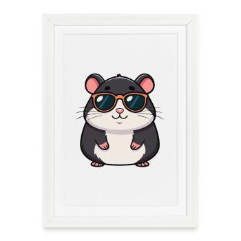 Hamster chic lunettes orange - Affiche encadrée (27 × 37 cm) - blanc - Devant