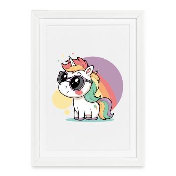 Licorne pastel en lunettes et arc ciel - Affiche encadrée (27 × 37 cm) - blanc - Devant