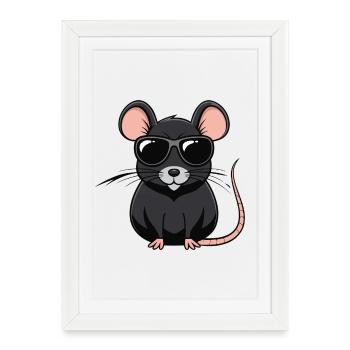 Raton chic lunettes de soleil - Affiche encadrée (27 × 37 cm) - blanc - Devant