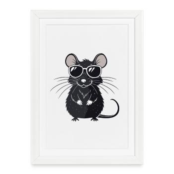 Souris Hipster Lunettes - Affiche encadrée (27 × 37 cm) - blanc - Devant