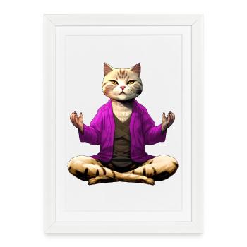 Chat Yogi - Affiche encadrée (27 × 37 cm) - blanc - Devant