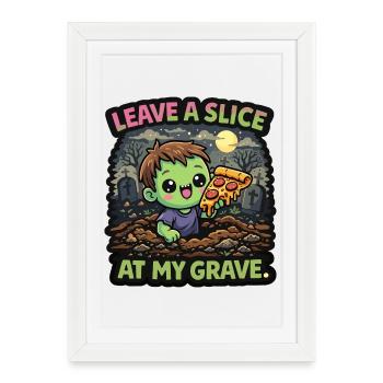 Zombie avec une part de pizza au cimetière - Affiche encadrée (27 × 37 cm) - blanc - Devant