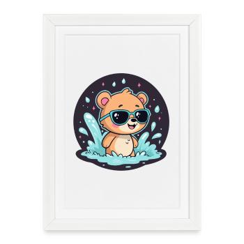 Chic surfer bear with blue glasses - Framed poster (27 × 37 cm) - white - Front