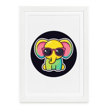 Colorful Elephant and Black Circle Glasses - Framed poster (27 × 37 cm) - white - Front