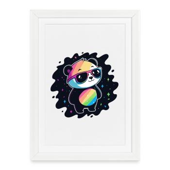 Panda arc-en-ciel galaxie lunettes cool - Affiche encadrée (27 × 37 cm) - blanc - Devant