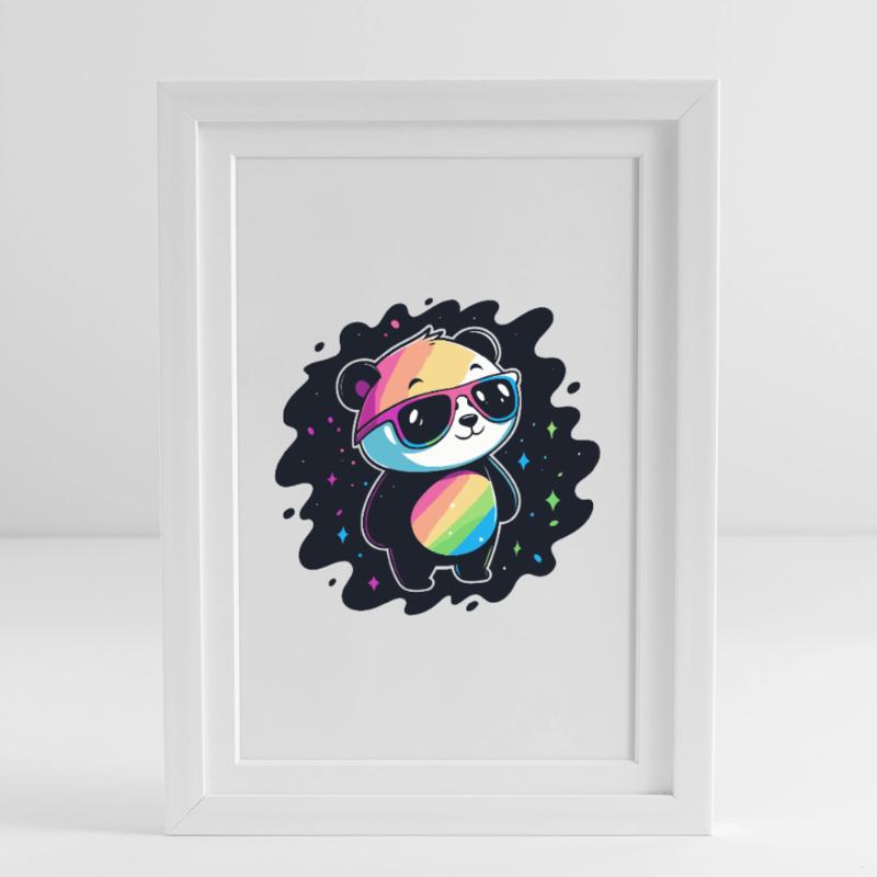 Panda Rainbow Galaxy Coole Brillen Gerahmtes Poster (27 × 37 cm)