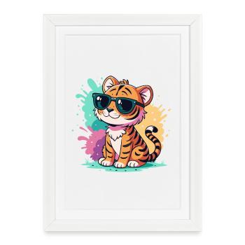 Tigre Splash coloré lunettes soleil - Affiche encadrée (27 × 37 cm) - blanc - Devant