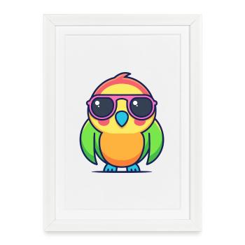 Perroquet néon lunettes rétro - Affiche encadrée (27 × 37 cm) - blanc - Devant