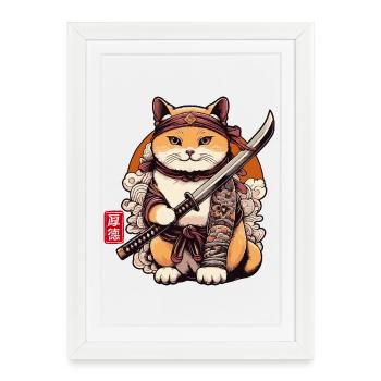 Samurai Cat with Sword Funny For Cats Lover - Framed poster (27 × 37 cm) - white - Front
