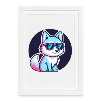 Renard néon à lunettes - Affiche encadrée (27 × 37 cm) - blanc - Devant