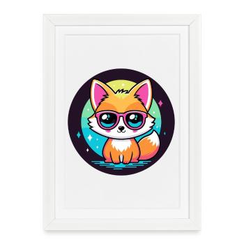 Fox Kawaii Pop Pink Glasses - Framed poster (27 × 37 cm) - white - Front