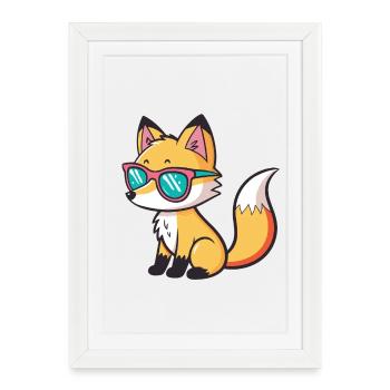 Fox Cartoon Sunglasses - Framed poster (27 × 37 cm) - white - Front