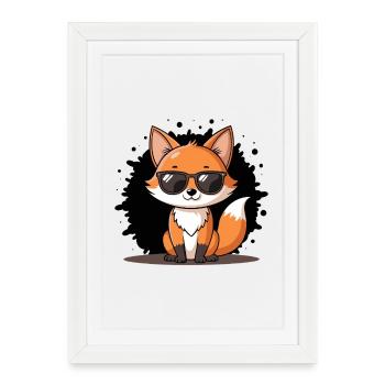 Renard chic lunettes noires - Affiche encadrée (27 × 37 cm) - blanc - Devant