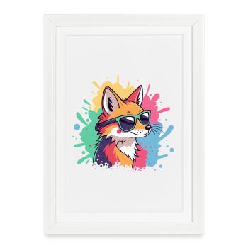 Renard Pop Art Lunettes Colorées - Affiche encadrée (27 × 37 cm) - blanc - Devant