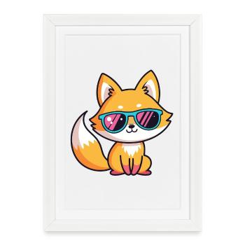 Renard Lunettes Fluo Retro - Affiche encadrée (27 × 37 cm) - blanc - Devant