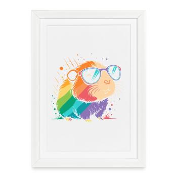 Guinea pig arc en ciel lunettes - Affiche encadrée (27 × 37 cm) - blanc - Devant