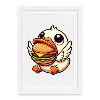 Amateur de nourriture hamburger au canard drôle - Affiche encadrée (27 × 37 cm) - blanc - Devant